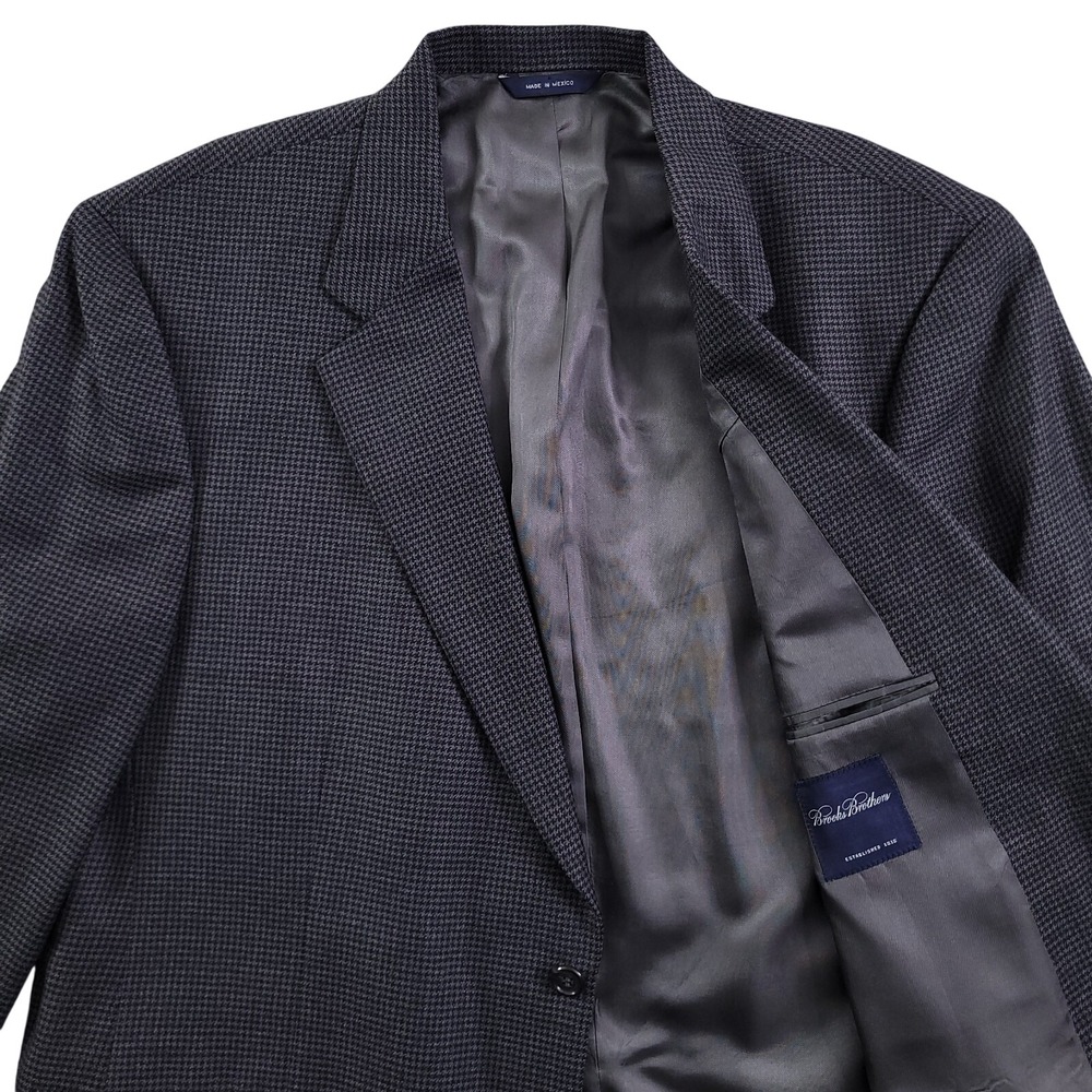Brooks Brothers Blazer 45R Gray Black Houndstooth Wool Sport Coat Jacket